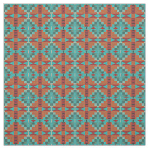 Red Orange Turquoise Teal Green Ethnic Look Fabric