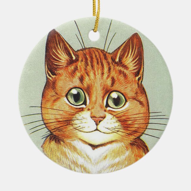Red Orange & White Cat, Louis Wain Ceramic Ornament (Front)