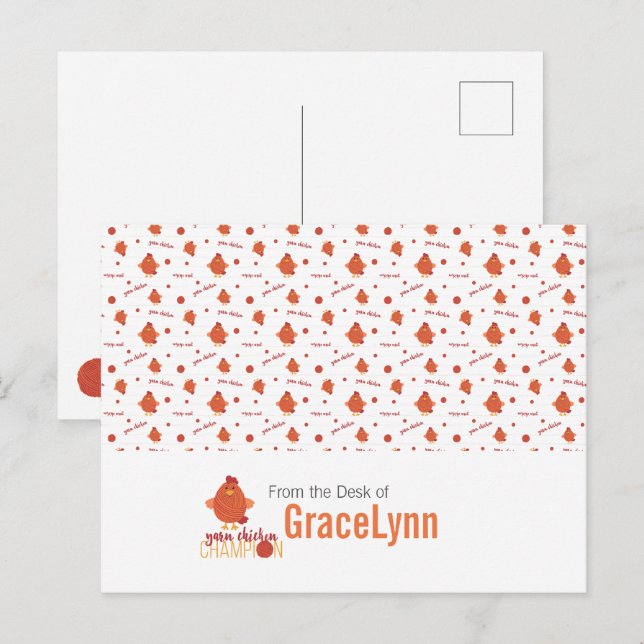 Red & Orange Yarn Chicken Champion Postcard (Front/Back)
