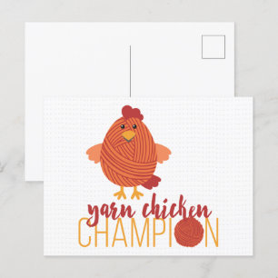 Red & Orange Yarn Chicken Champion Postcard