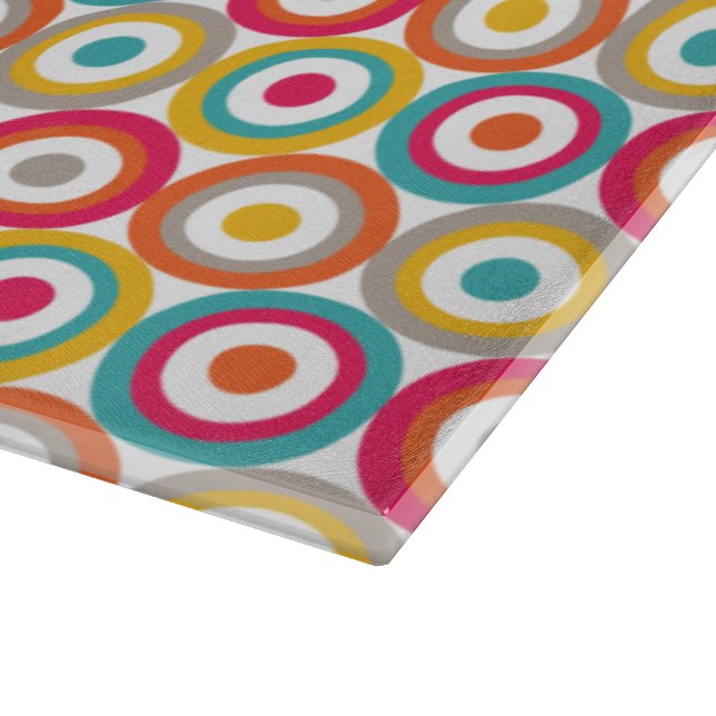 Red, Orange, Yellow, and Teal Retro Circles Cutting Board (Corner)