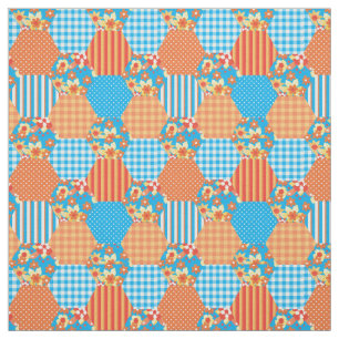 Red Orange Yellow Blue Faux Patchwork Pattern Fabric