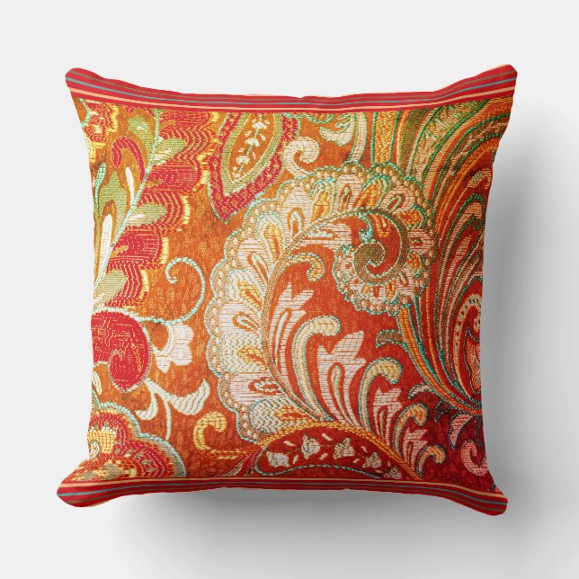 Red Orange Yellow Brocade  Throw Pillow (Front)