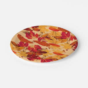 Red Orange Yellow Brown Autumn Leaves Paper Plate