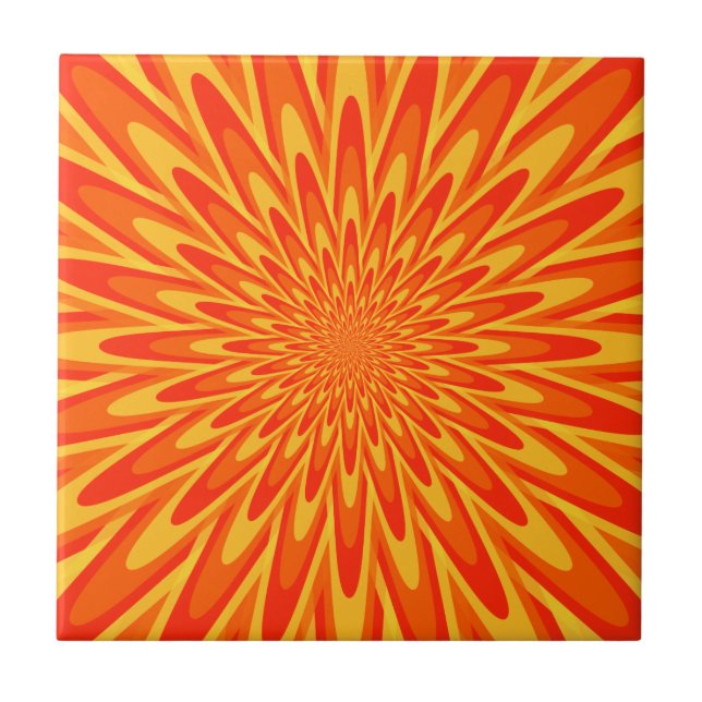 Red, Orange, Yellow Bursting Pattern Photo Tile (Front)
