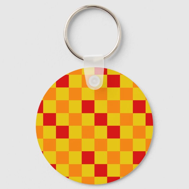 Red Orange Yellow Checkered Pattern Design  Keychain (Front)
