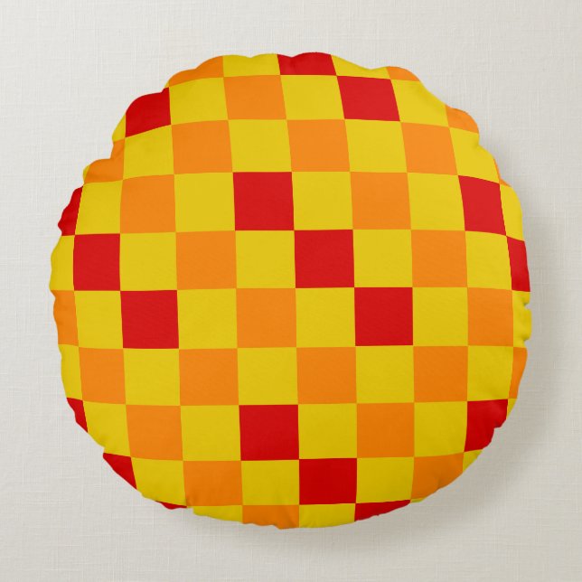 Red Orange Yellow Checkered Pattern Design  Round Pillow (Front)