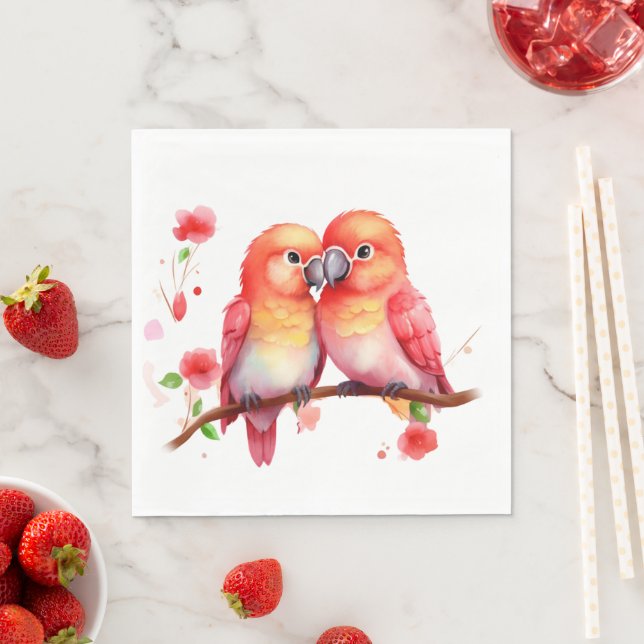 Red Orange Yellow Lovebirds  Napkin (Insitu)