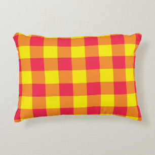 Red Orange Yellow Plaid Chequered Pattern Accent Pillow