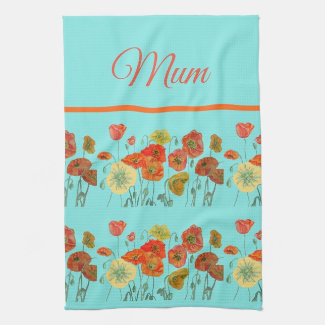 Red Orange Yellow Poppies Flower floral Mom Mother Kitchen Towel (Vertical)