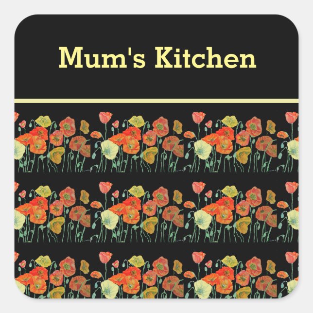 Red Orange Yellow Poppy Flowers Poppies Floral Art Square Sticker (Front)