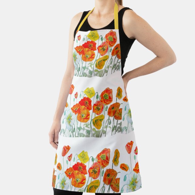 Red Orange Yellow Poppy Flowers Poppies Flower Apron (Insitu)