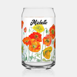 Red Orange Yellow Poppy Flowers Poppies Flower Can Glass