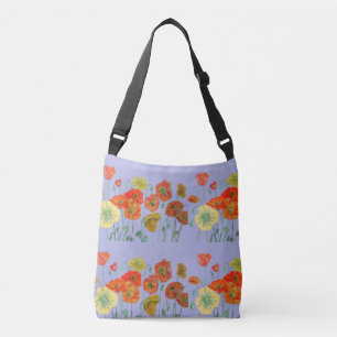 Red Orange Yellow Poppy Poppies floral Flower art Crossbody Bag