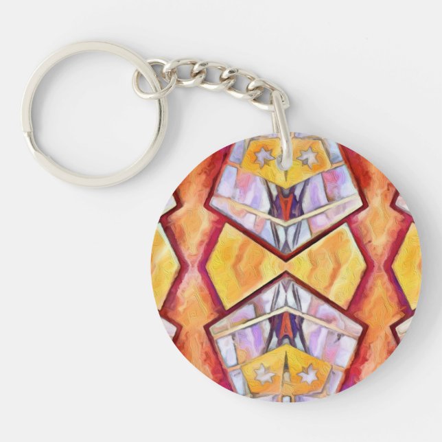 Red Orange Yellow Purple Abstract Fractal ~  Keychain (Front)
