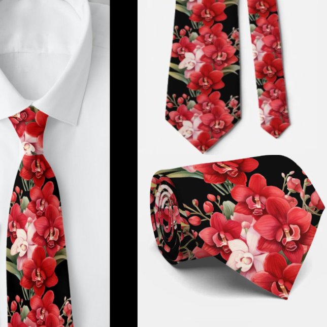 Red Orchid Flowers Neck Tie (Creator Uploaded)
