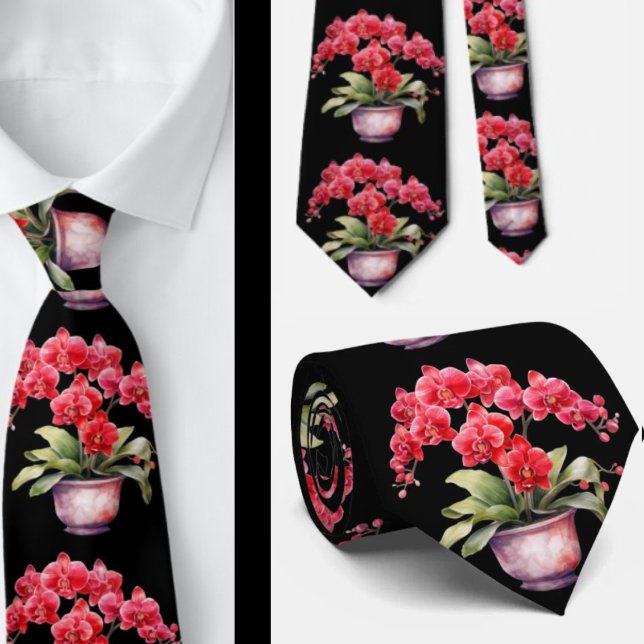 Red Orchid Flowers Neck Tie (Creator Uploaded)