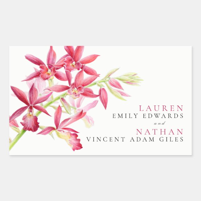 Red orchid flowers watercolor botanical wedding  r sticker (Front)