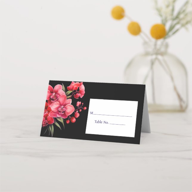 Red Orchid Place Card Guest Table Response Card (Front)
