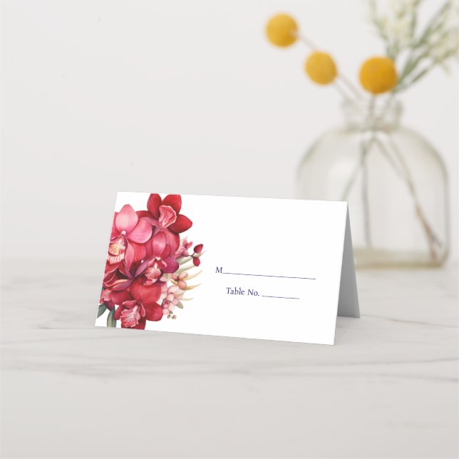 Red Orchid Place Card Guest Table Response Card (Front)