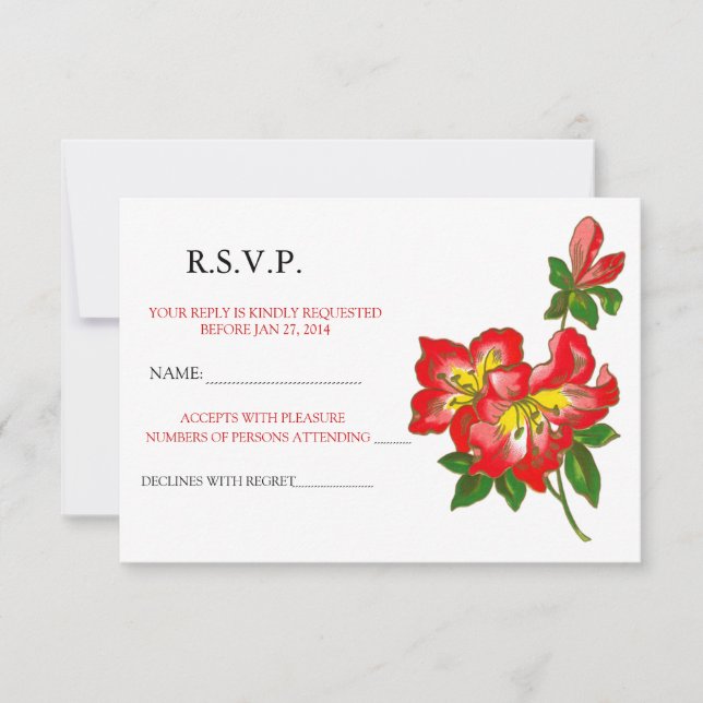 Red Orchid Wedding Flower RSVP Announcement 2 (Front)