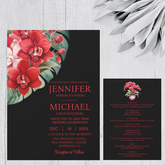 Red Orchids All In One Wedding Invitations (Creator Uploaded)
