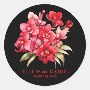 Red Orchids Flower Floral Wedding Classic Round Sticker