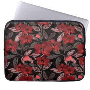 Red orchids on black.  laptop sleeve
