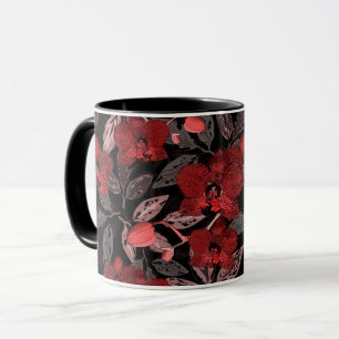 Red orchids on black.  mug