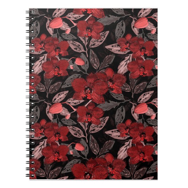 Red orchids on black.  notebook (Front)