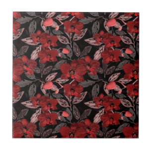 Red orchids on black.  tile