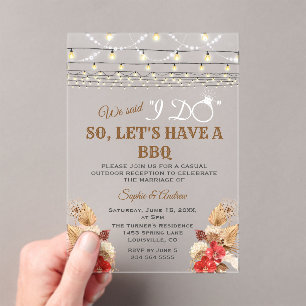 Red Orchids Pampas Grass Wood After I DO BBQ  Acrylic Invitations