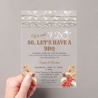 Red Orchids Pampas Grass Wood After I DO BBQ Acrylic Invitations