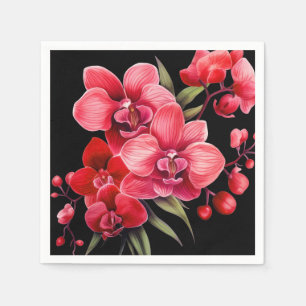 Red Orchids Red and Black Wedding Napkin
