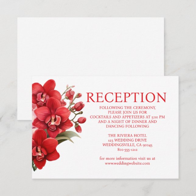 Red Orchids Wedding Reception Enclosure Card (Front/Back)