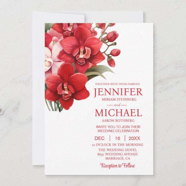 Red Orchids Winter Summer Wedding Invitations (Front)