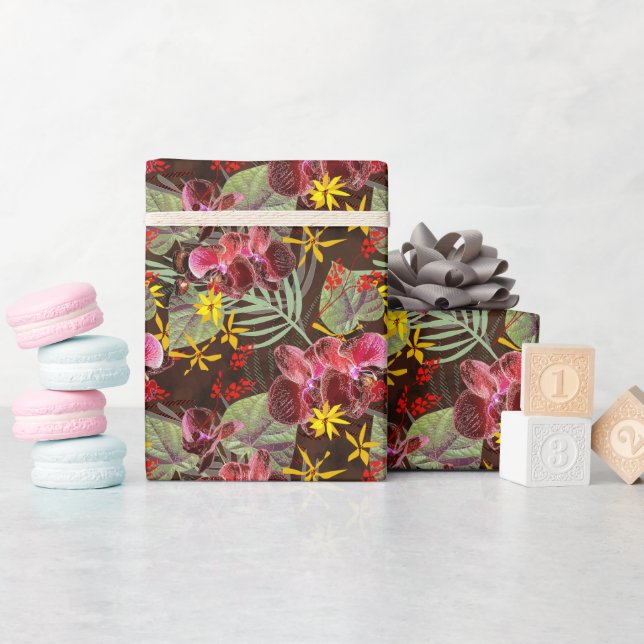 Red orchids. wrapping paper (Baby Shower)