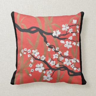 Red Oriental Cherry Blossoms /Golden Bamboo Pillow