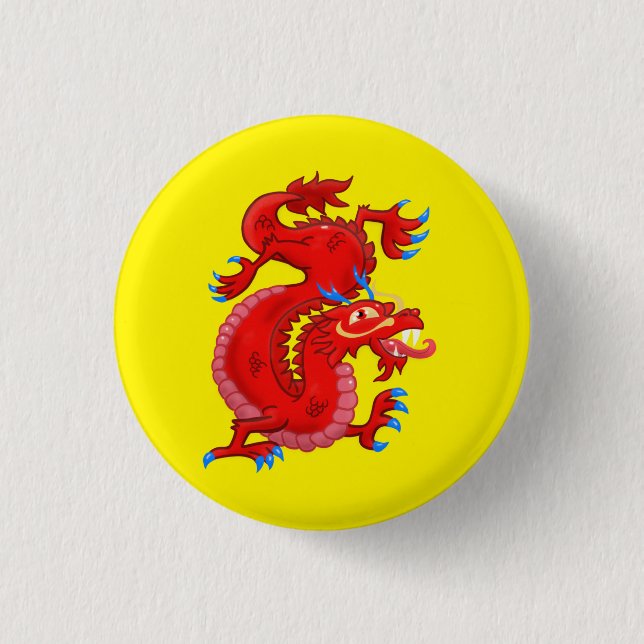 Red Oriental Dragon 1 Inch Round Button (Front)