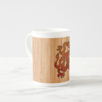 Red Oriental Dragon on Bamboo style