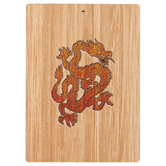 Red Oriental Dragon on Bamboo style Clipboard (Back)