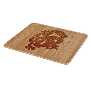 Red Oriental Dragon on Bamboo style Cutting Board