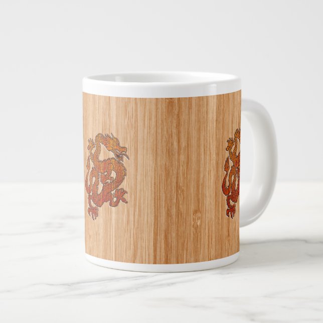 Red Oriental Dragon on Bamboo style Large Coffee Mug (Front Right)