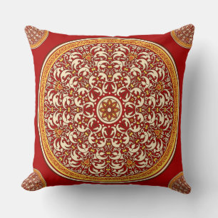 Red oriental floral pattern  throw pillow