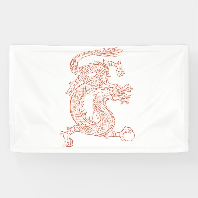 Red Oriental Sketched Dragon Art Banner (Horizontal)