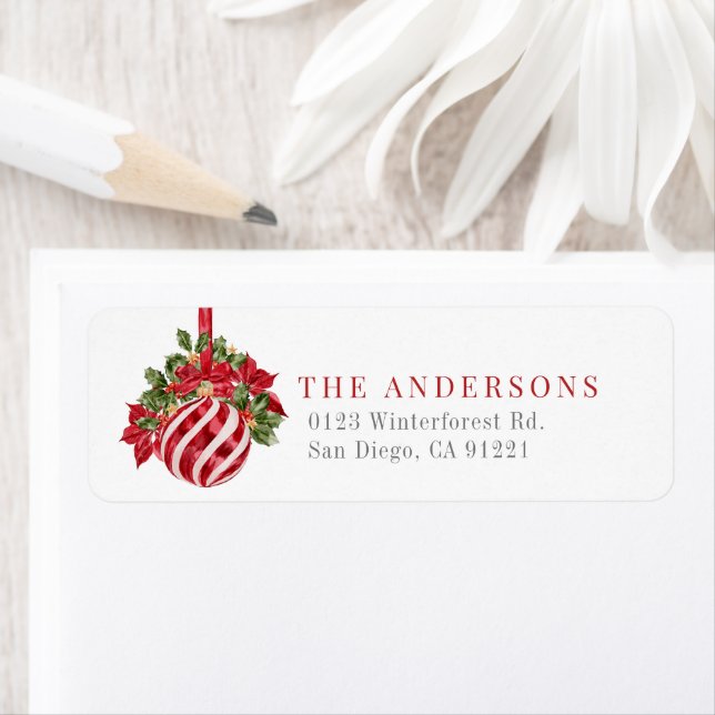 Red Ornament Christmas Holiday Return Address (Insitu)