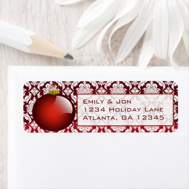 Red  Ornament Damask  Christmas Labels (Insitu)