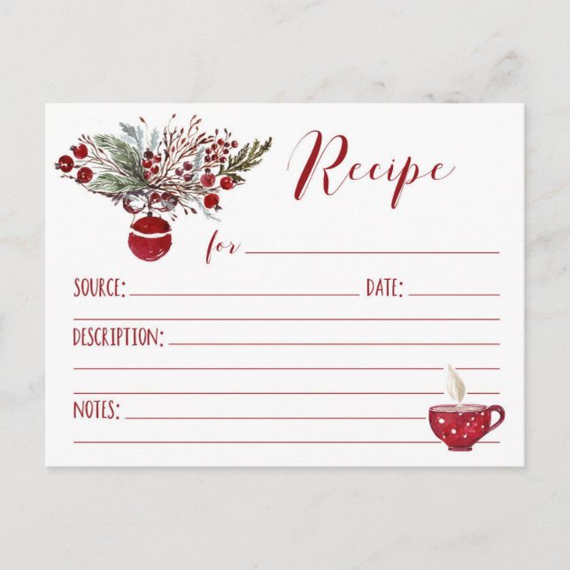 Red Ornament Holiday Recipe Postcard (Front)