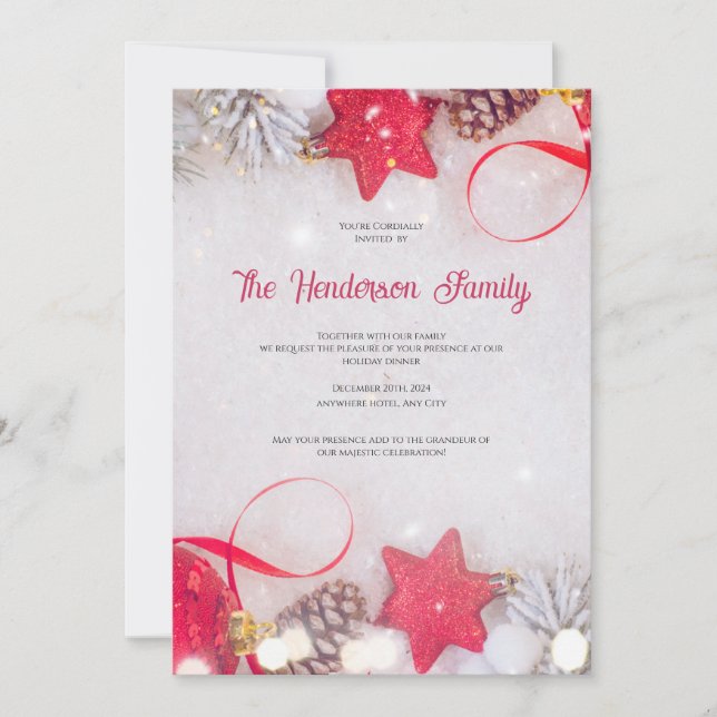 Red Ornament Invitation, Christmas Greetings Invitation (Front)