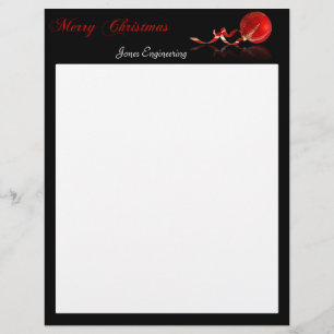 Red Ornament Merry Christmas on Black Letterhead